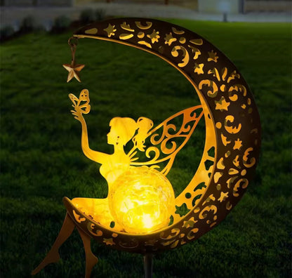 Solar garden statue outdoor decor fairy moon figurine light
