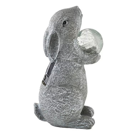 1pc solar powered Resin Rabbit Holding Ball Outdoor Decoration – Single Courtyard Sculpture for Balconies, Lawns & Landscape Environments
