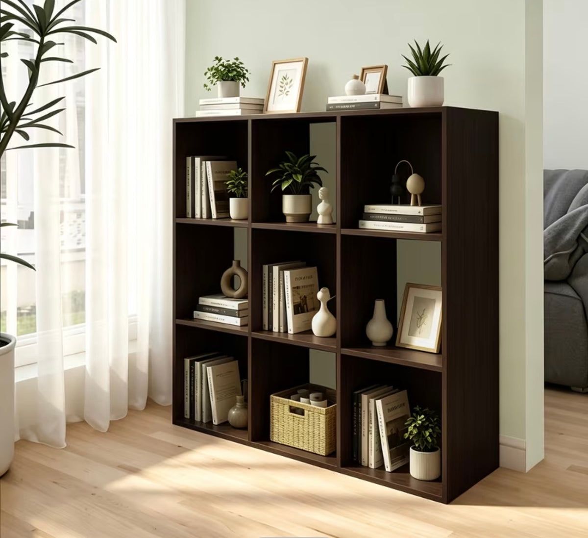 9-Cube Open Bookshelf – Modular Freestanding Storage Unit for Living Room & Office