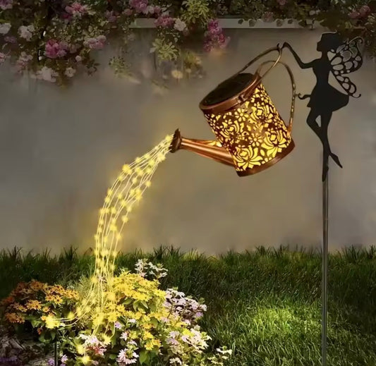 Solar fairy watering can lights vintage metal garden decor
