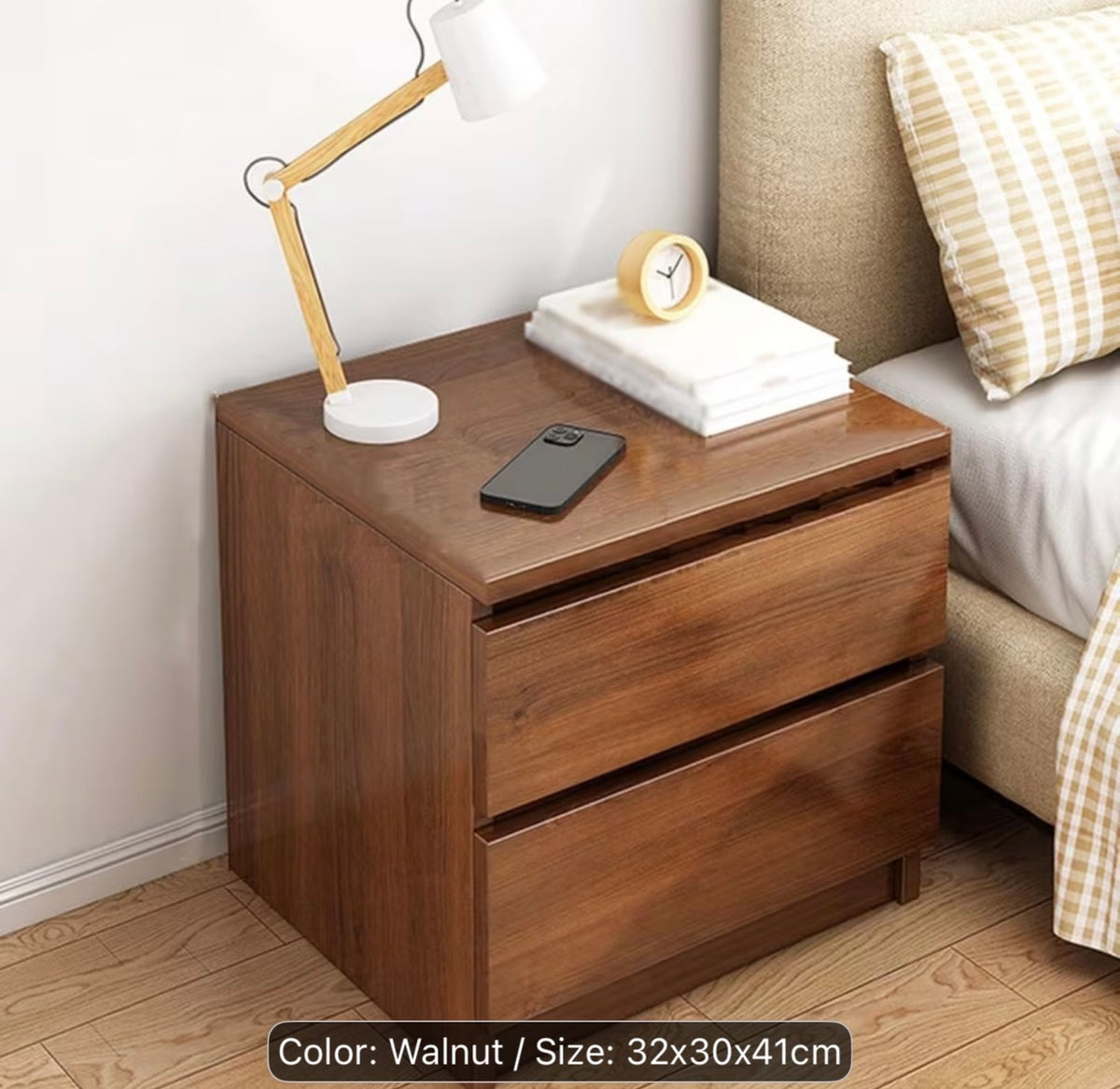 Wooden Bedside Nightstand with Storage Cabinets – Bedroom Side Table