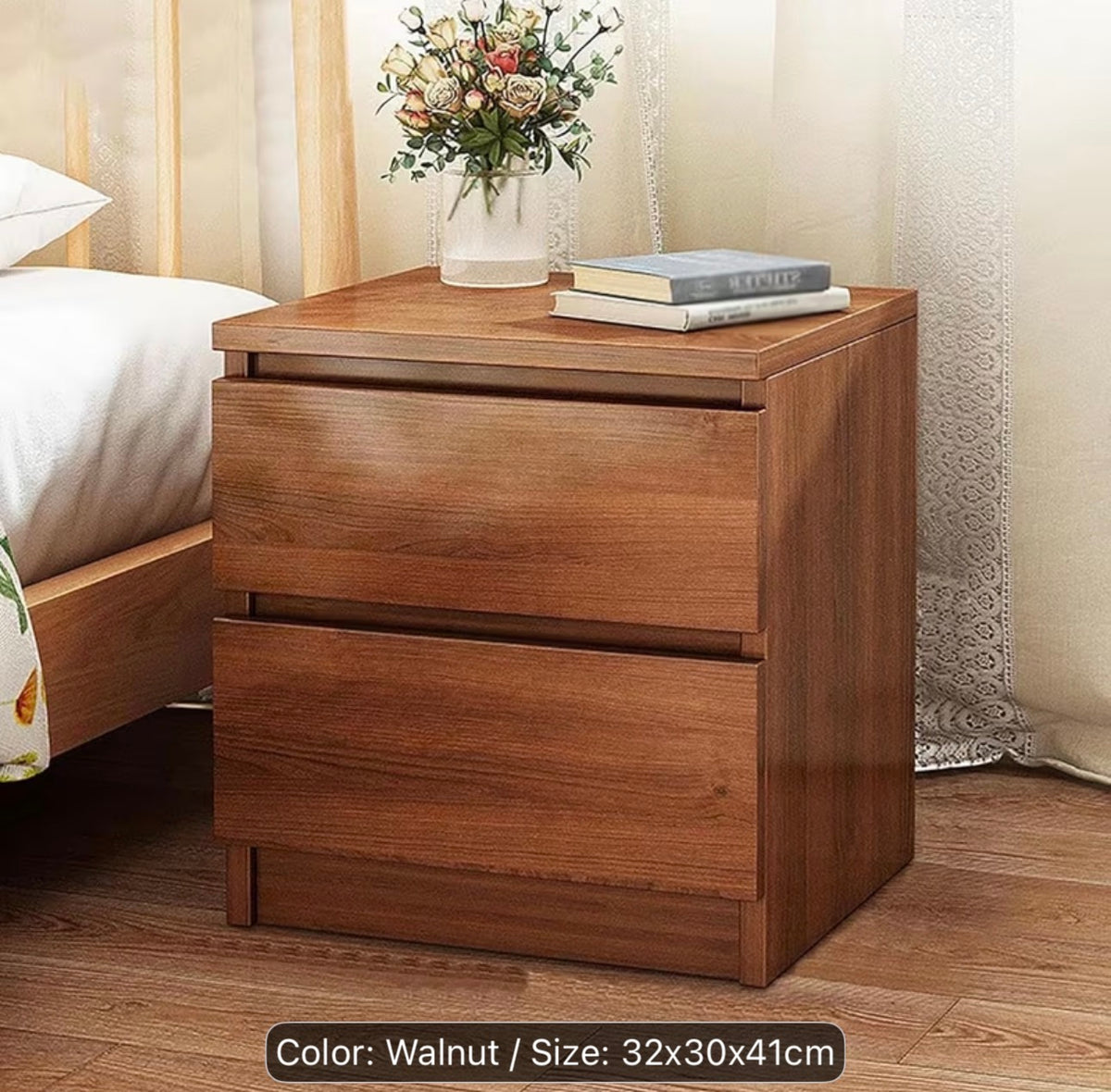 Wooden Bedside Nightstand with Storage Cabinets – Bedroom Side Table