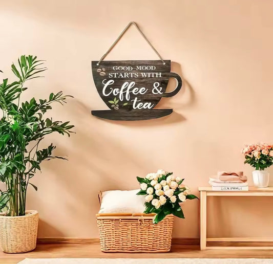 Good mood starts with coffee and tea hanging sign