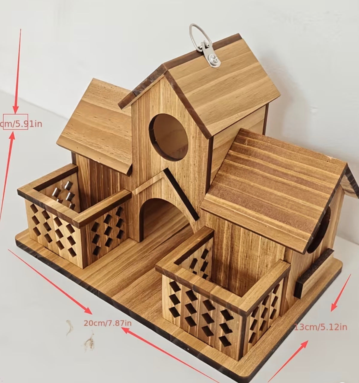Handcrafted Large Wooden Outdoor Birdhouse with Two Feeding Areas, Natural Pine Wood Hanging Bird Feeder and Perch, Suitable for Garden and Courtyard Decoration, Aimed at Attracting Birds, Rustic Design, Natural Wood Grain