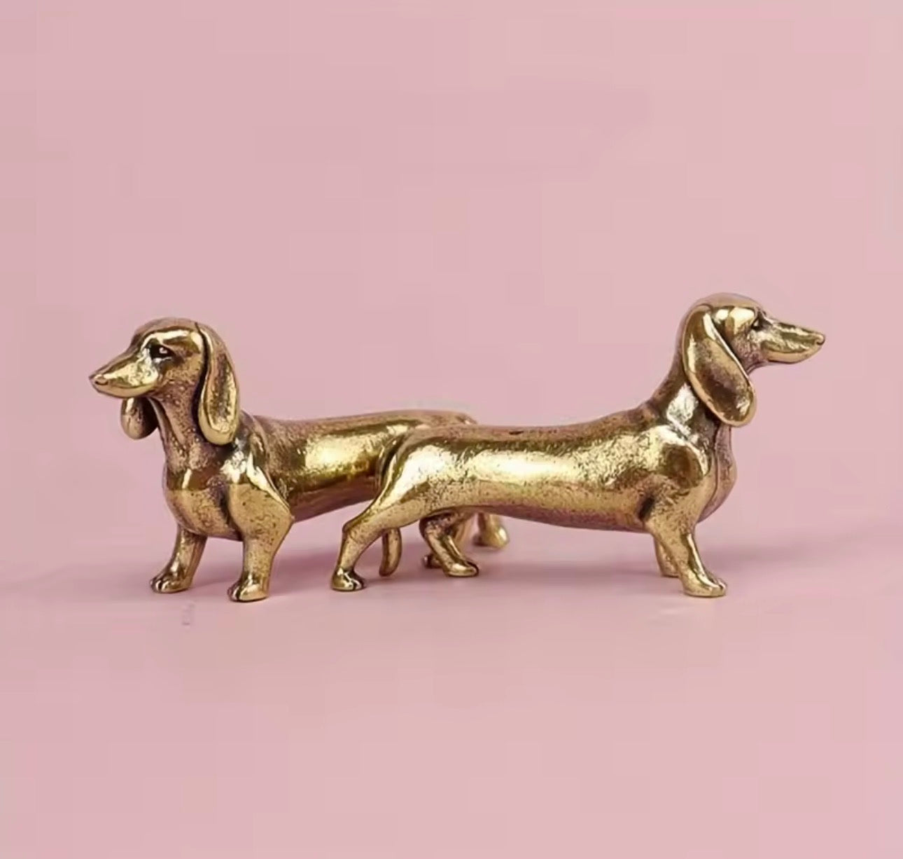 Set of 5 miniature gold dachshund statues