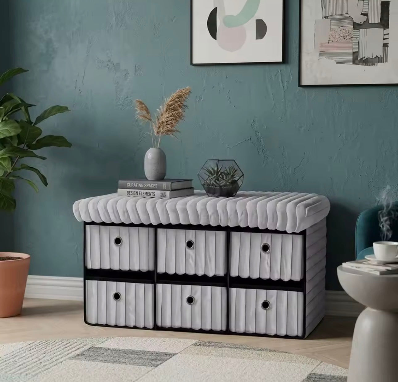 Velvet ottoman storage bench