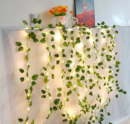 Flower green leaf string lights artificial vine fairy lights battery powered