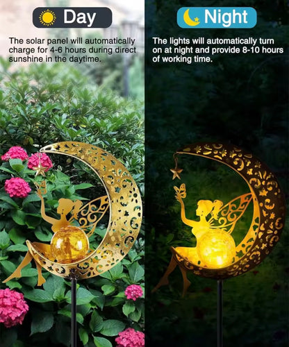 Solar garden statue outdoor decor fairy moon figurine light
