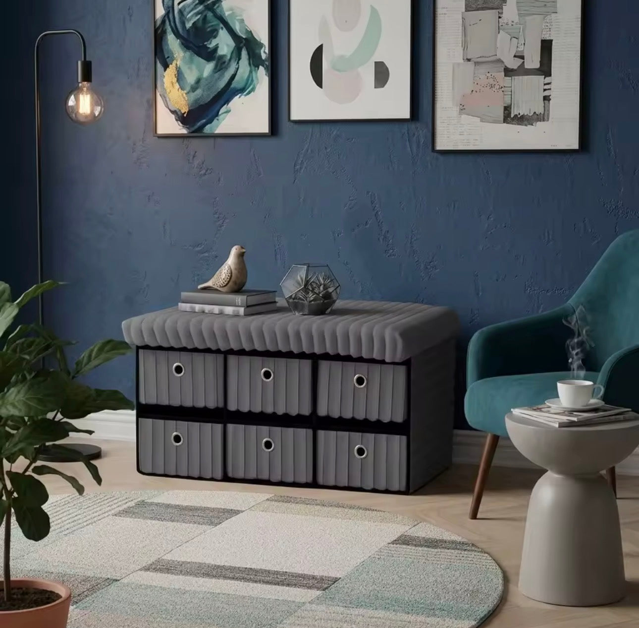 Velvet ottoman storage bench