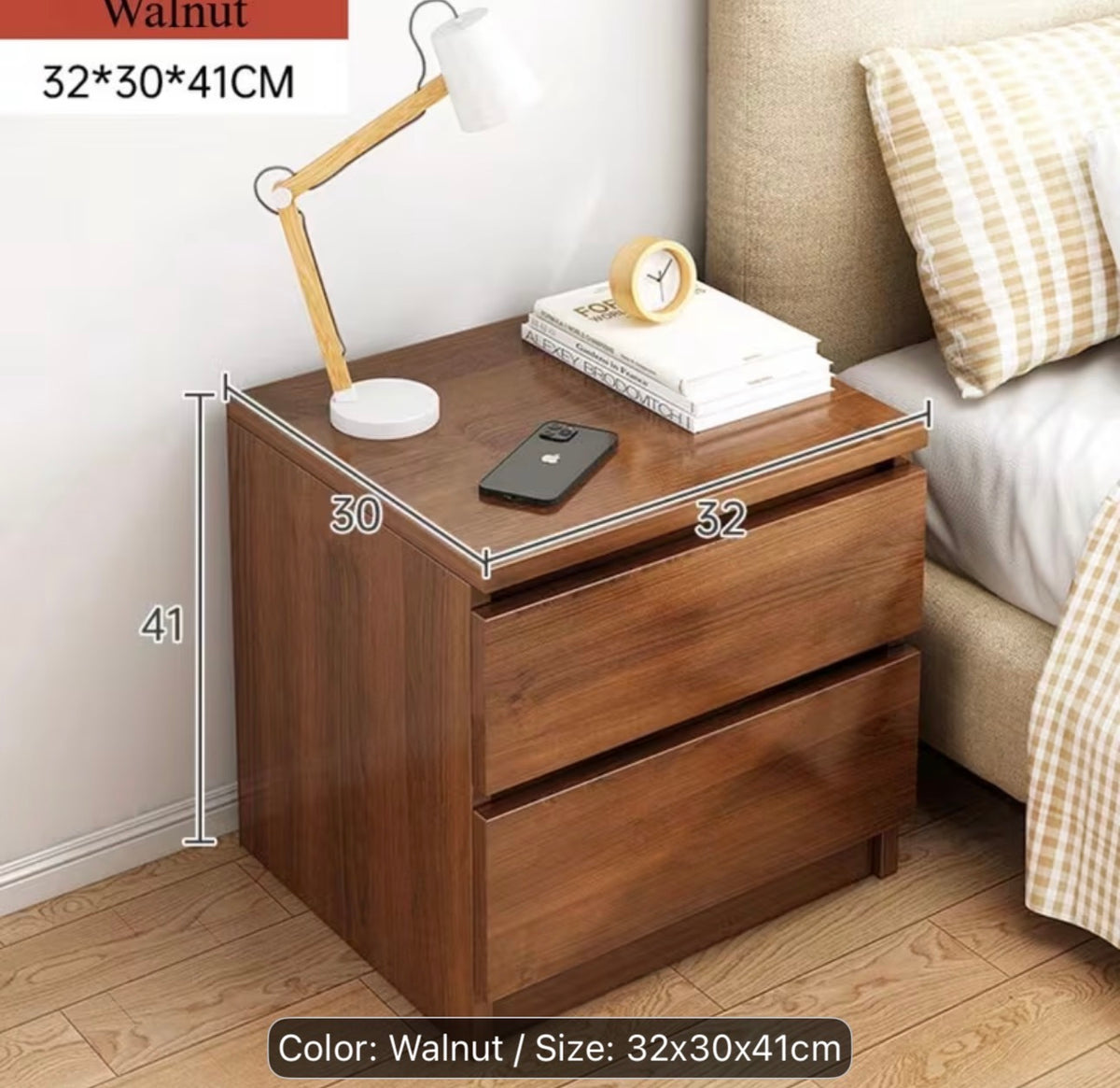 Wooden Bedside Nightstand with Storage Cabinets – Bedroom Side Table