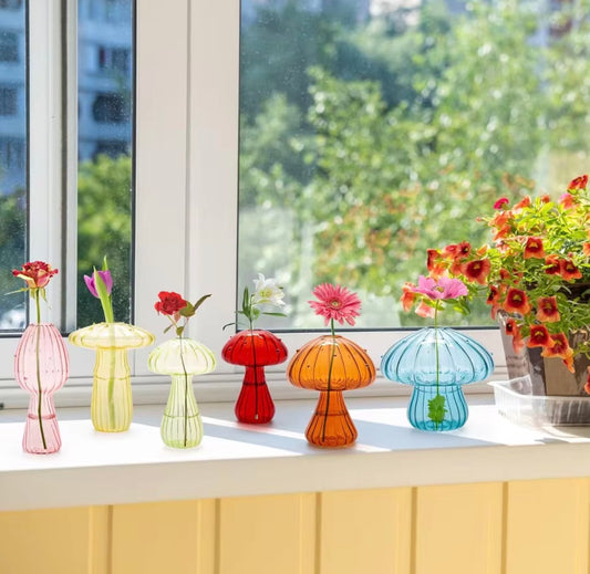 Set of 6 mushroom glass vases