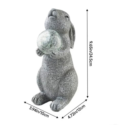 1pc solar powered Resin Rabbit Holding Ball Outdoor Decoration – Single Courtyard Sculpture for Balconies, Lawns & Landscape Environments