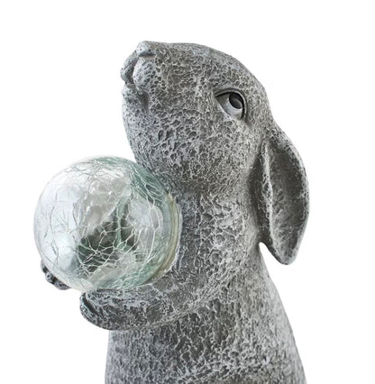 1pc solar powered Resin Rabbit Holding Ball Outdoor Decoration – Single Courtyard Sculpture for Balconies, Lawns & Landscape Environments