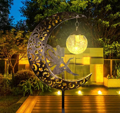 Solar garden statue outdoor decor fairy moon figurine light