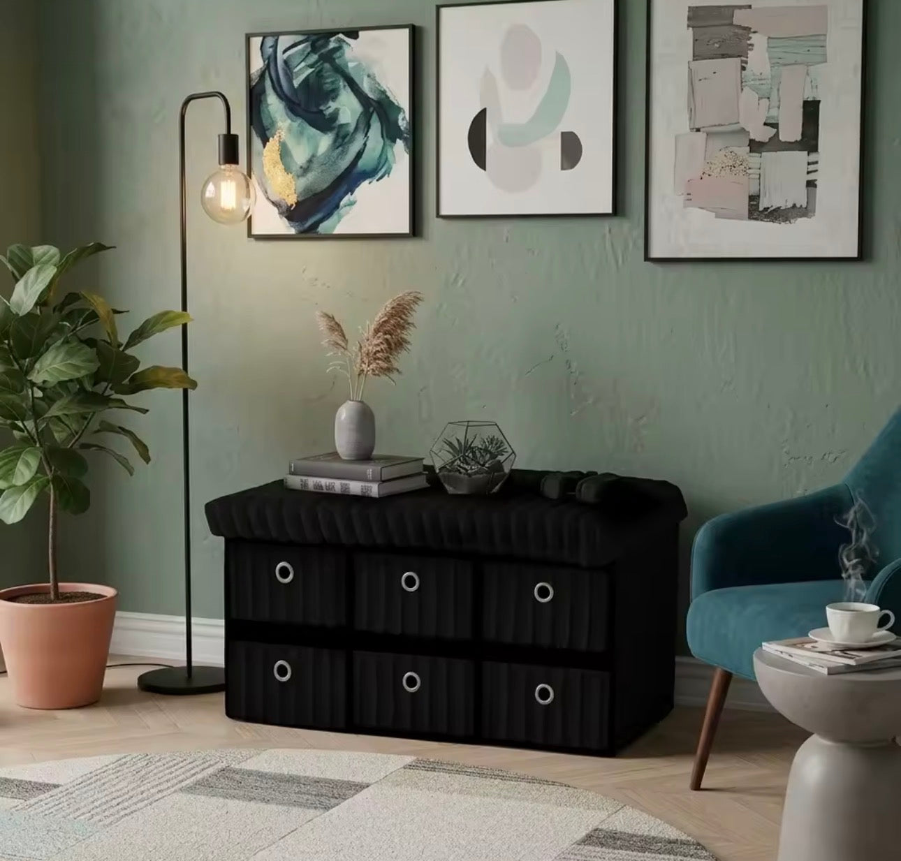Velvet ottoman storage bench