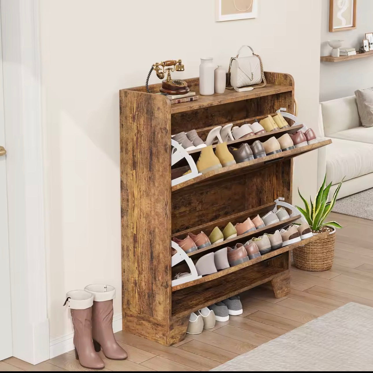 Space saving shoe shelf