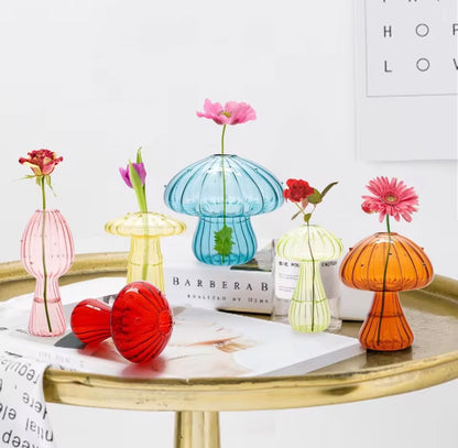 Set of 6 mushroom glass vases