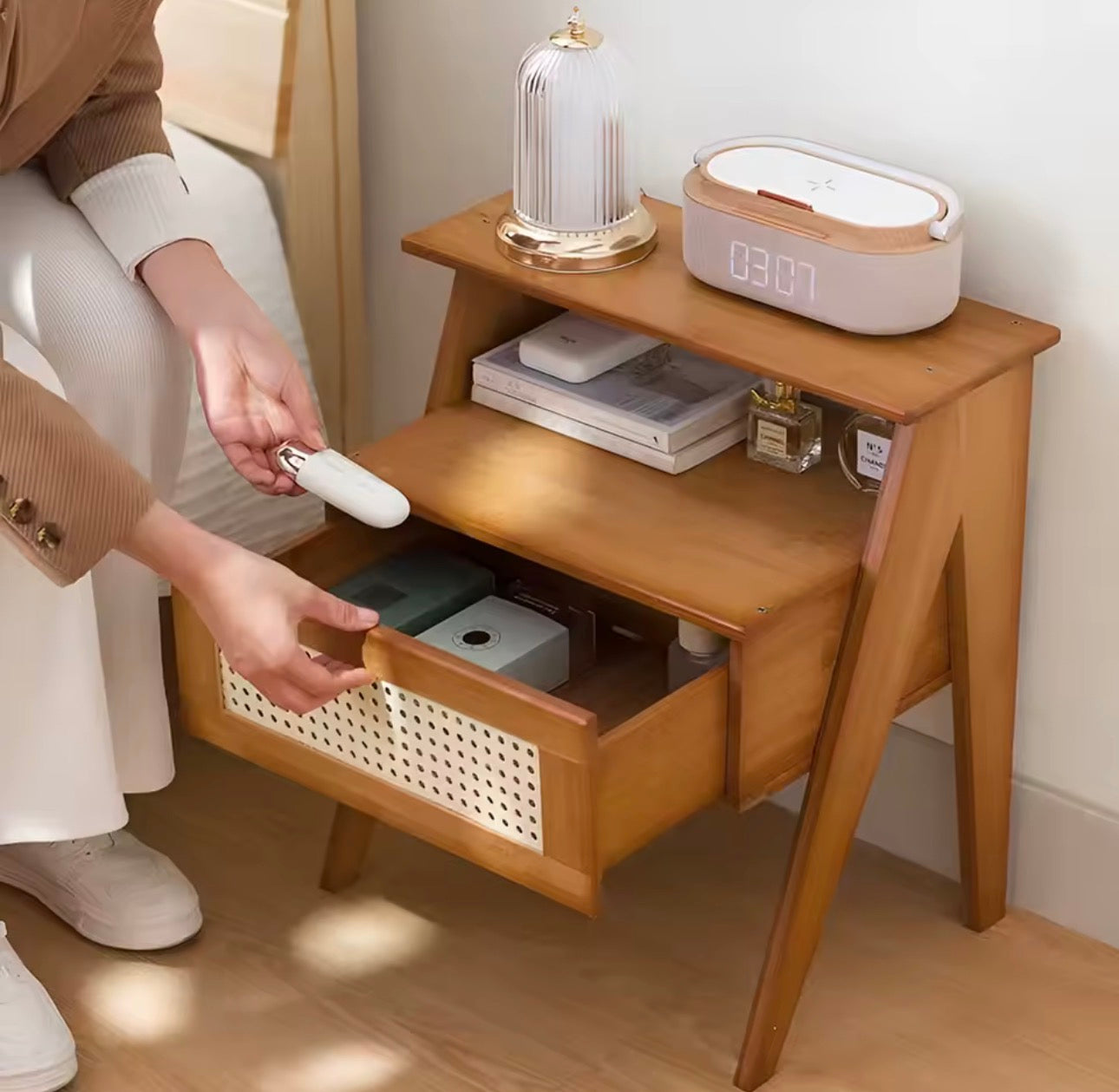 Wooden nightstand storage cabinet