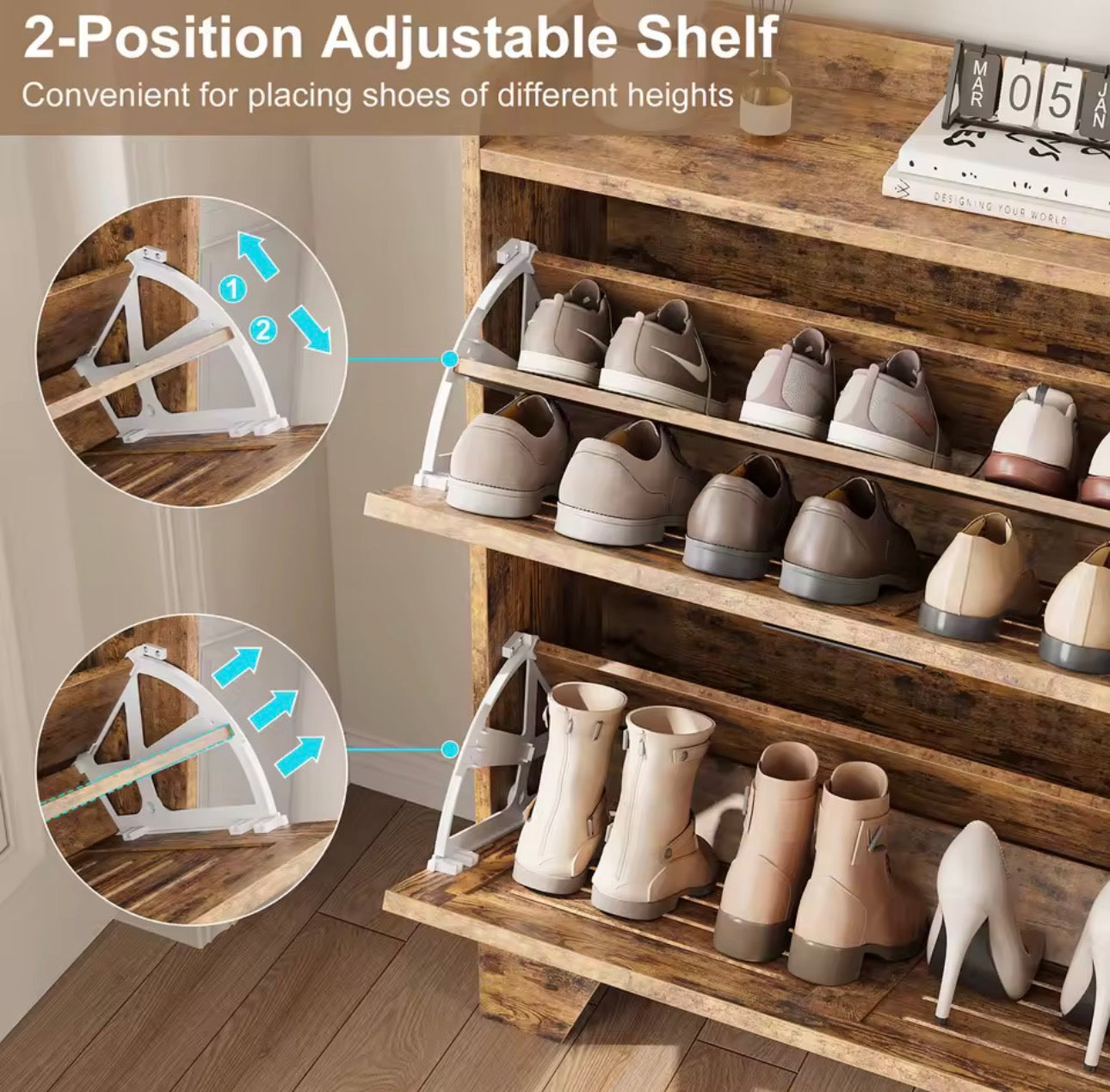 Space saving shoe shelf
