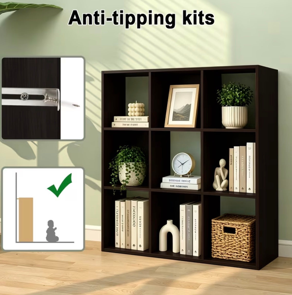 9-Cube Open Bookshelf – Modular Freestanding Storage Unit for Living Room & Office