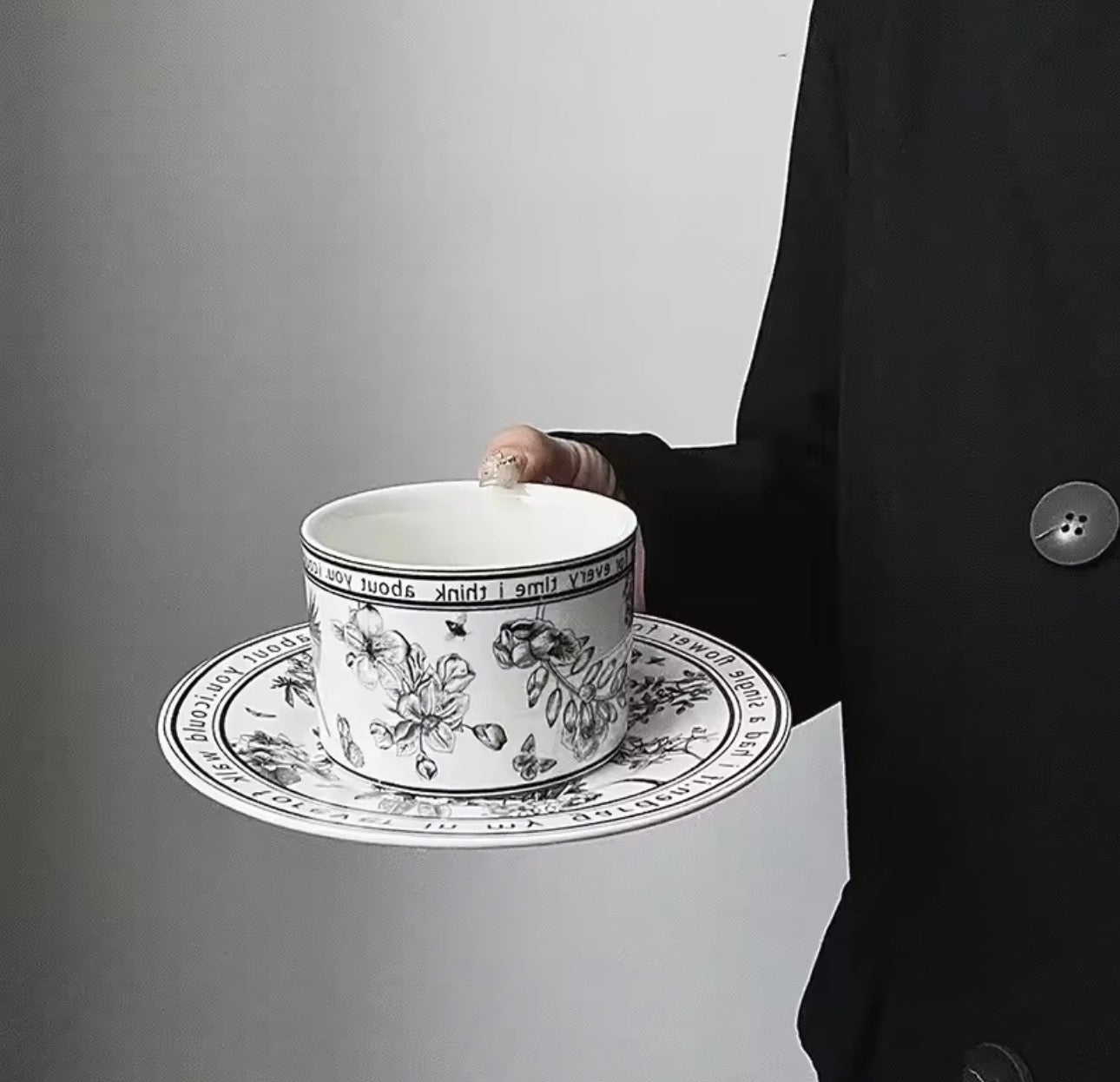 French retro black & white coffee cup set