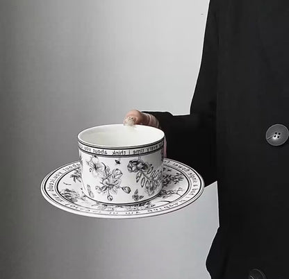 French retro black & white coffee cup set