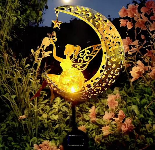 Solar garden statue outdoor decor fairy moon figurine light